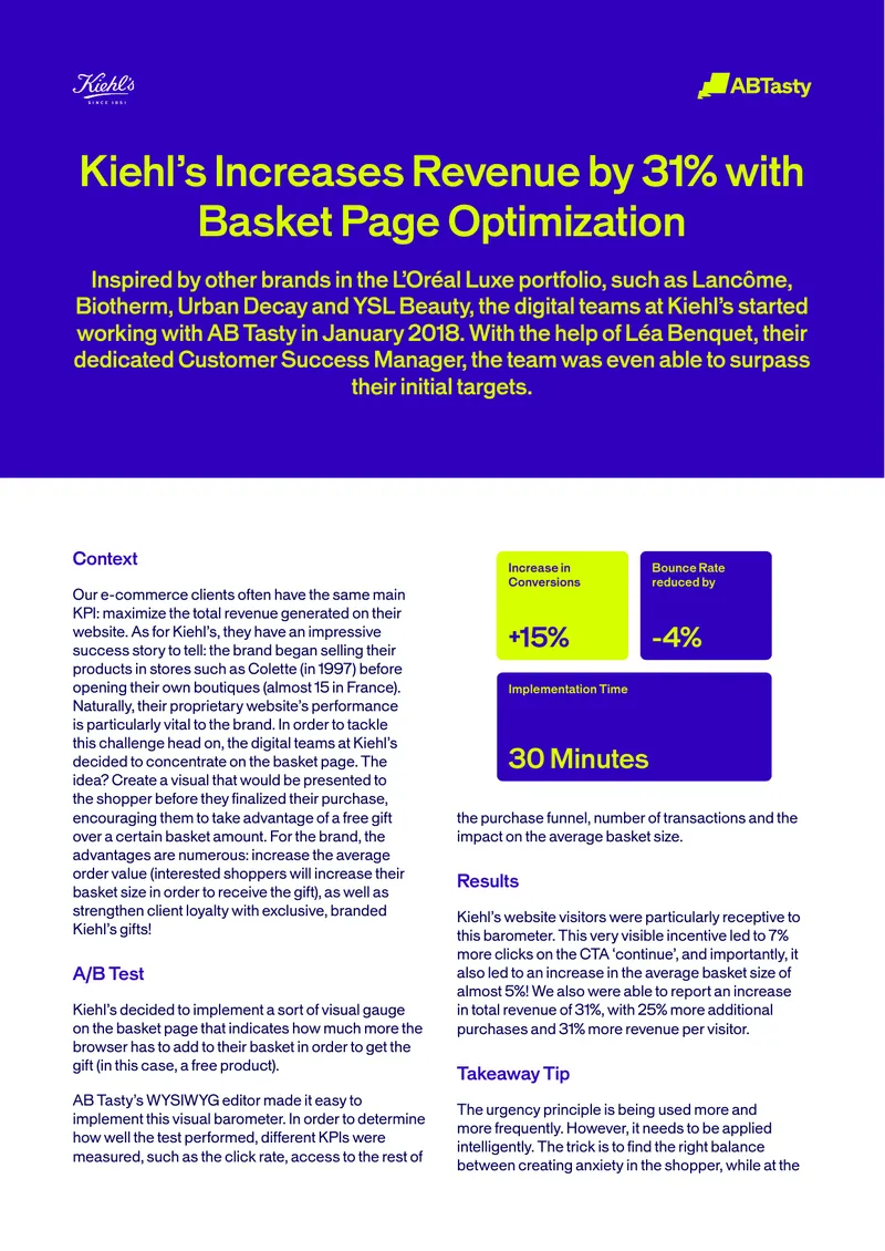 Kiehl’s Revenue Growth through Basket Page Optimization