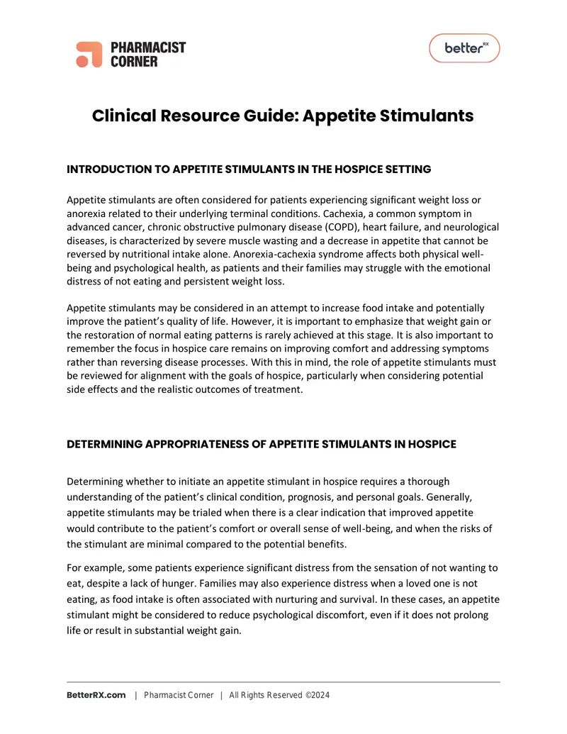 Clinical Resource Guide on Appetite Stimulants