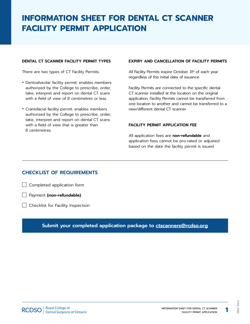 Dental CT Scanner Facility Permit Application Guide