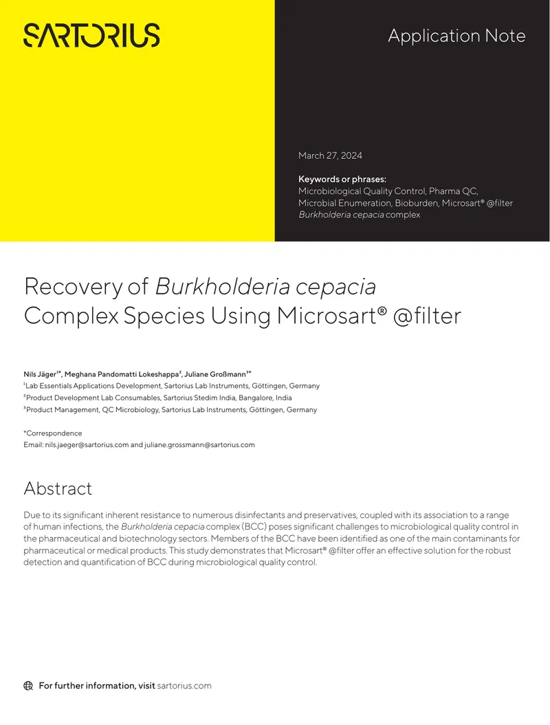 Recovery of Burkholderia cepacia Complex Using Microsart Filter