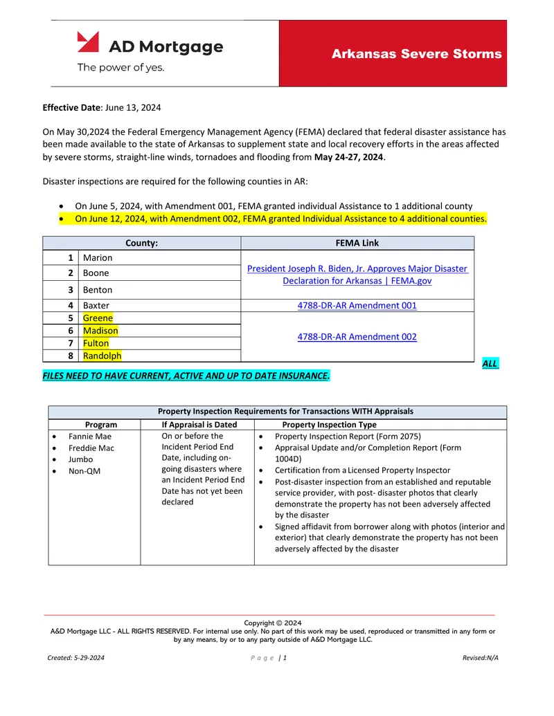 Property Inspection Requirements After Arkansas Severe Storms