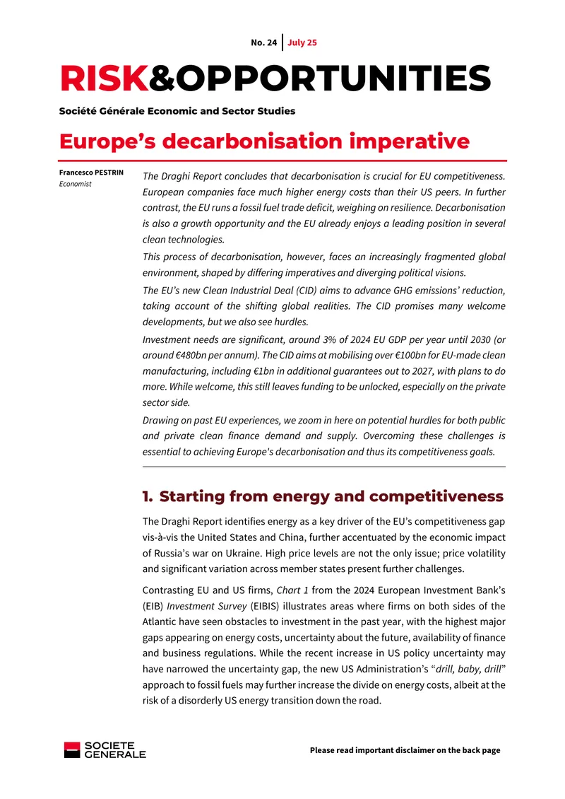 Decarbonisation Imperative for EU Competitiveness