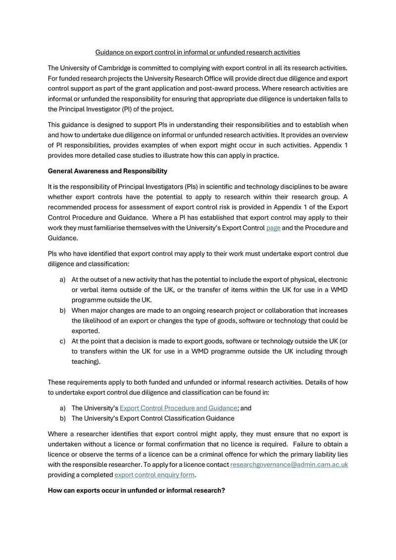 Guidance on Export Control in Research Activities