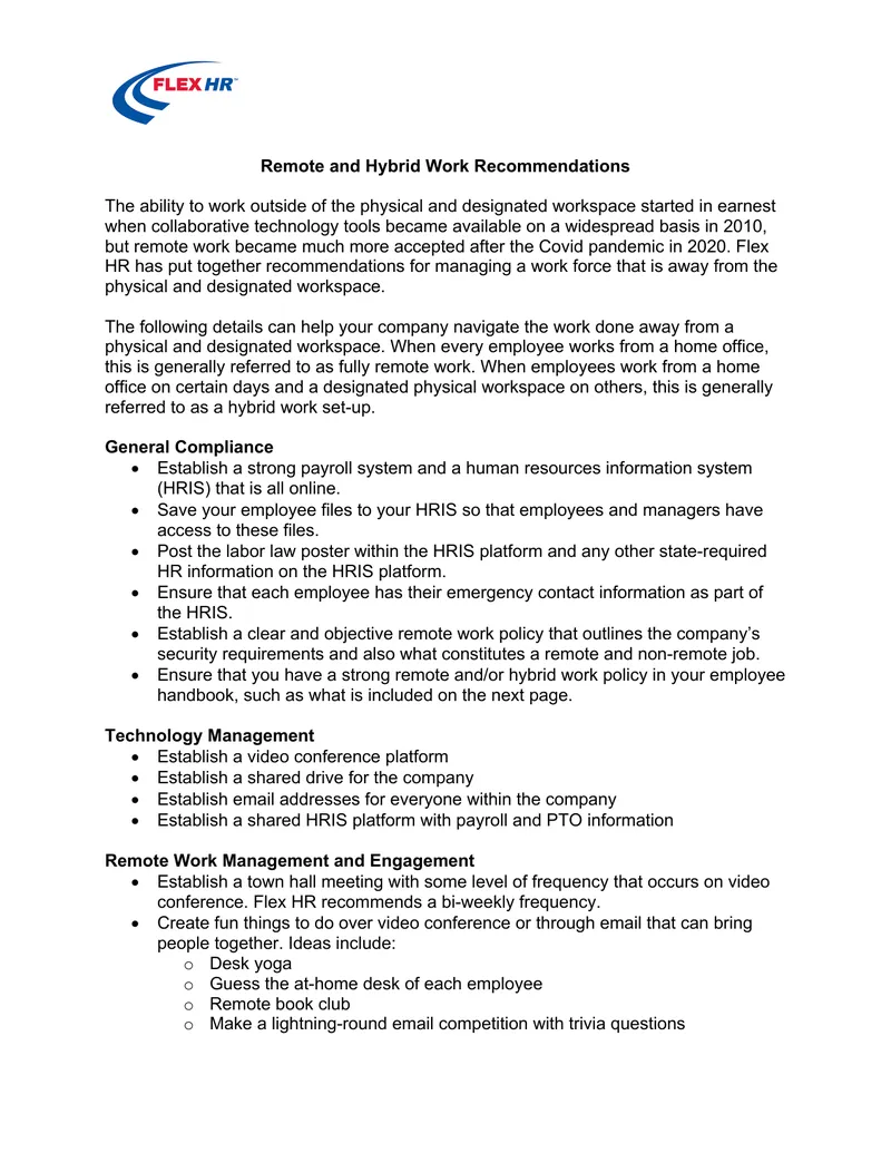 Remote and Hybrid Work Recommendations