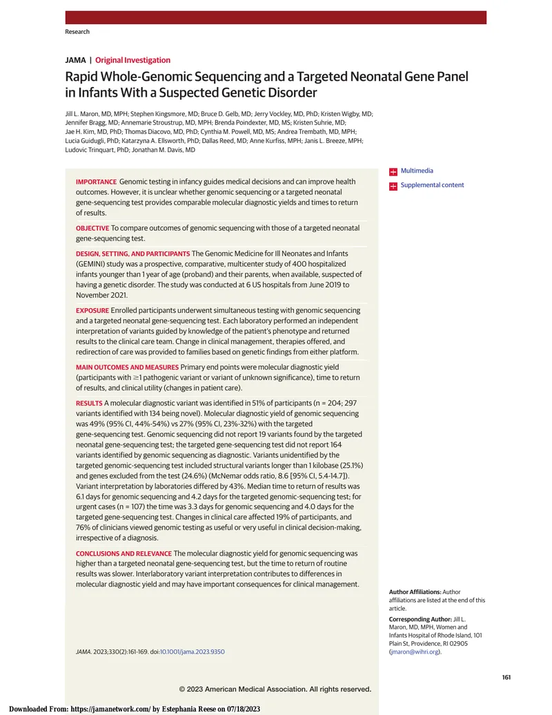 Comparison of Genomic Sequencing and Targeted Gene Panels