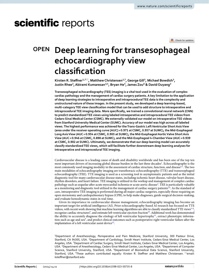 Deep Learning for Transesophageal Echocardiography View Classification
