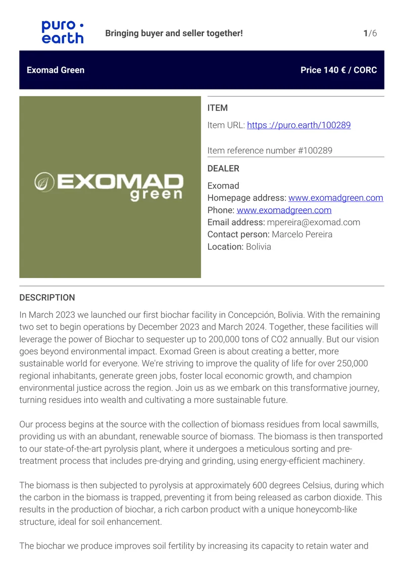 Exomad Green Biochar Production Project Overview