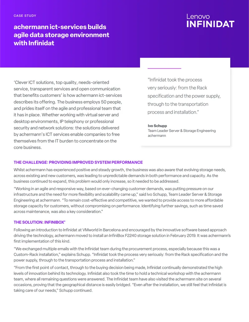 Achermann ICT Services Case Study on Infinidat Implementation