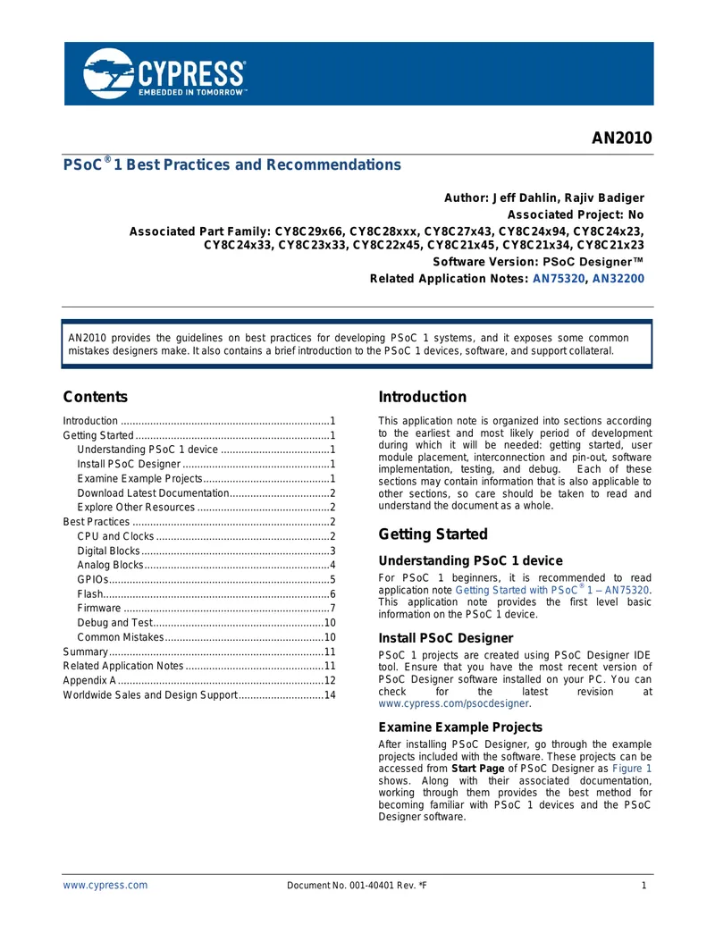 PSoC 1 Best Practices and Recommendations