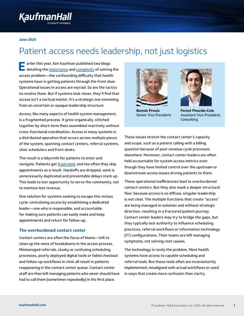 Centralized Leadership for Patient Access Improvement