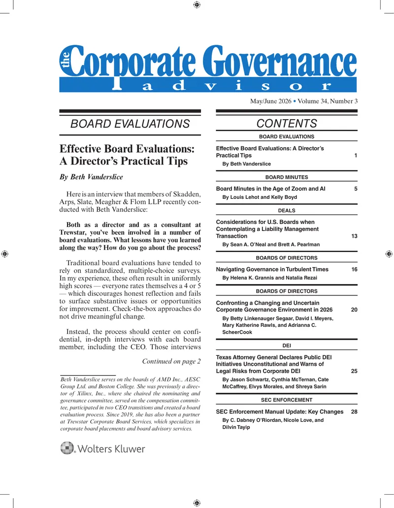 Effective Board Evaluations: A Director’s Practical Tips