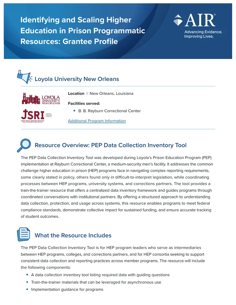 Higher Education in Prison Program Data Collection Tool