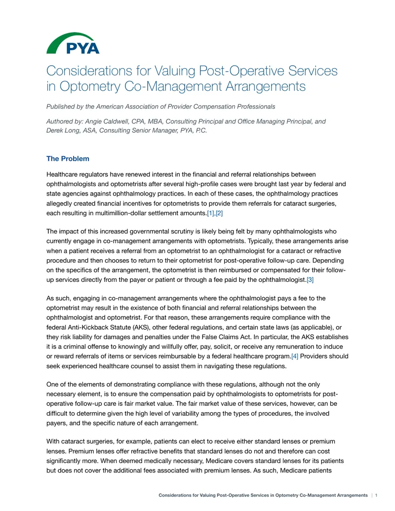 Valuing Post-Operative Services in Optometry Co-Management
