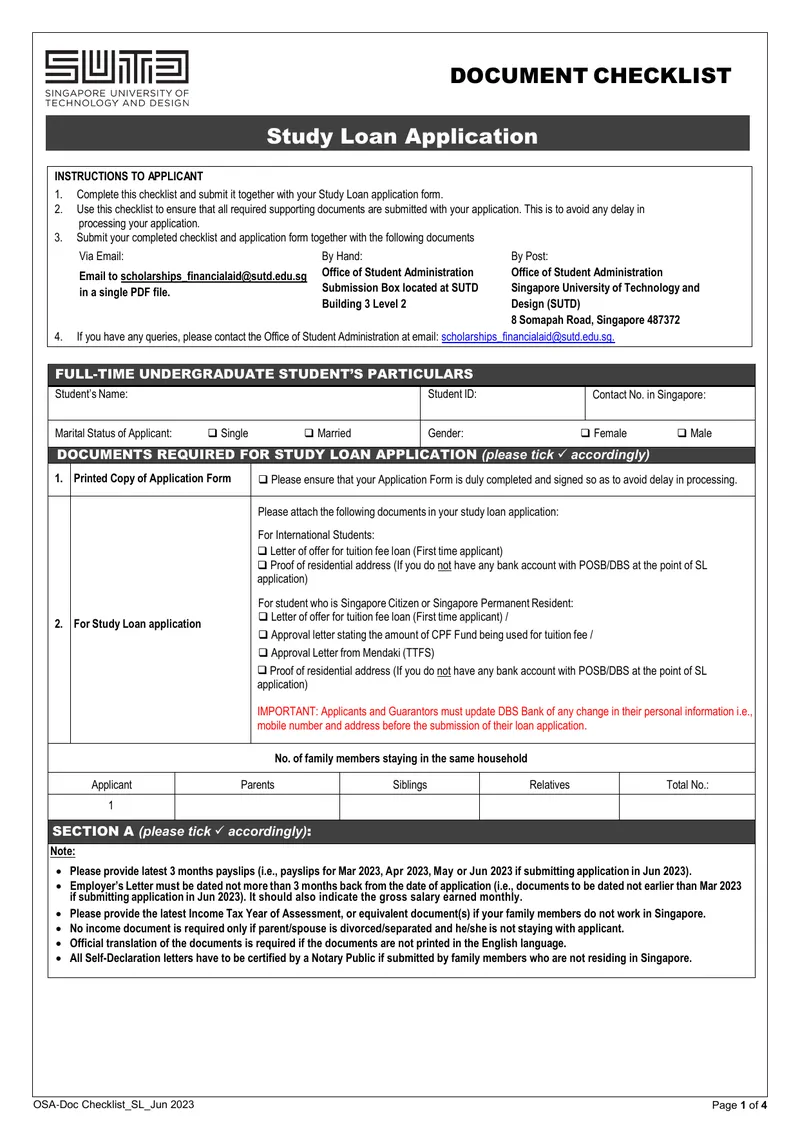 Study Loan Application Document Checklist