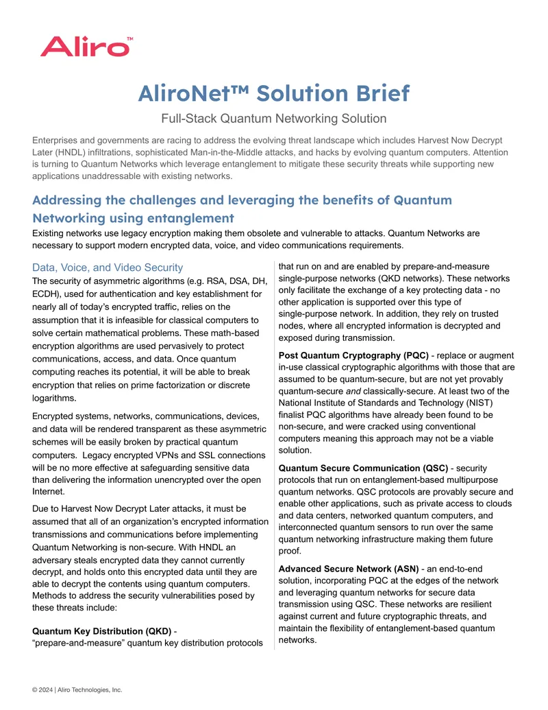 Quantum Networking Solutions for Security Challenges
