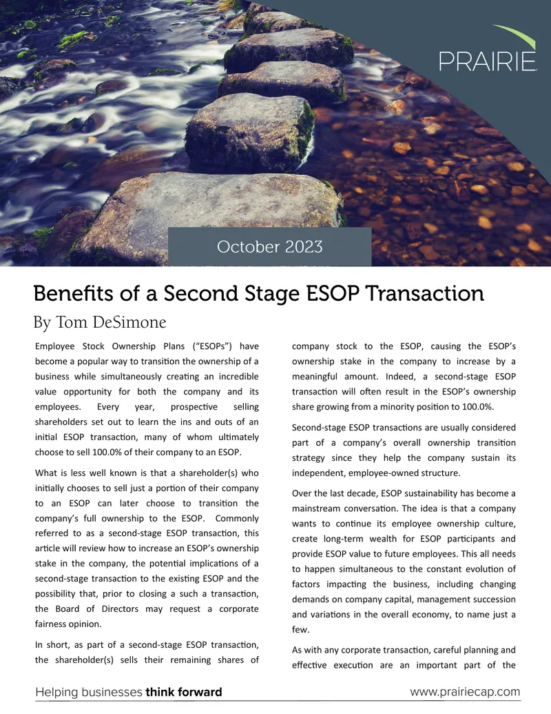Benefits of a Second Stage ESOP Transaction