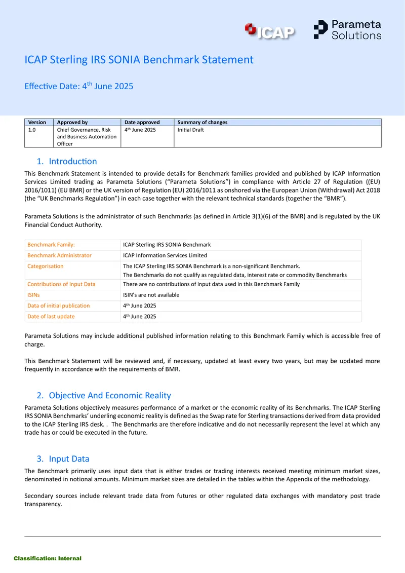 ICAP Sterling IRS SONIA Benchmark Statement