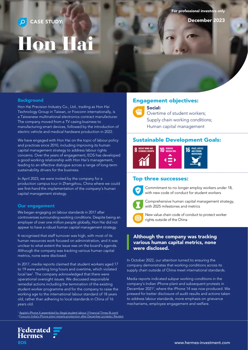 Hon Hai Precision Industry Co. Labour Practices Case Study