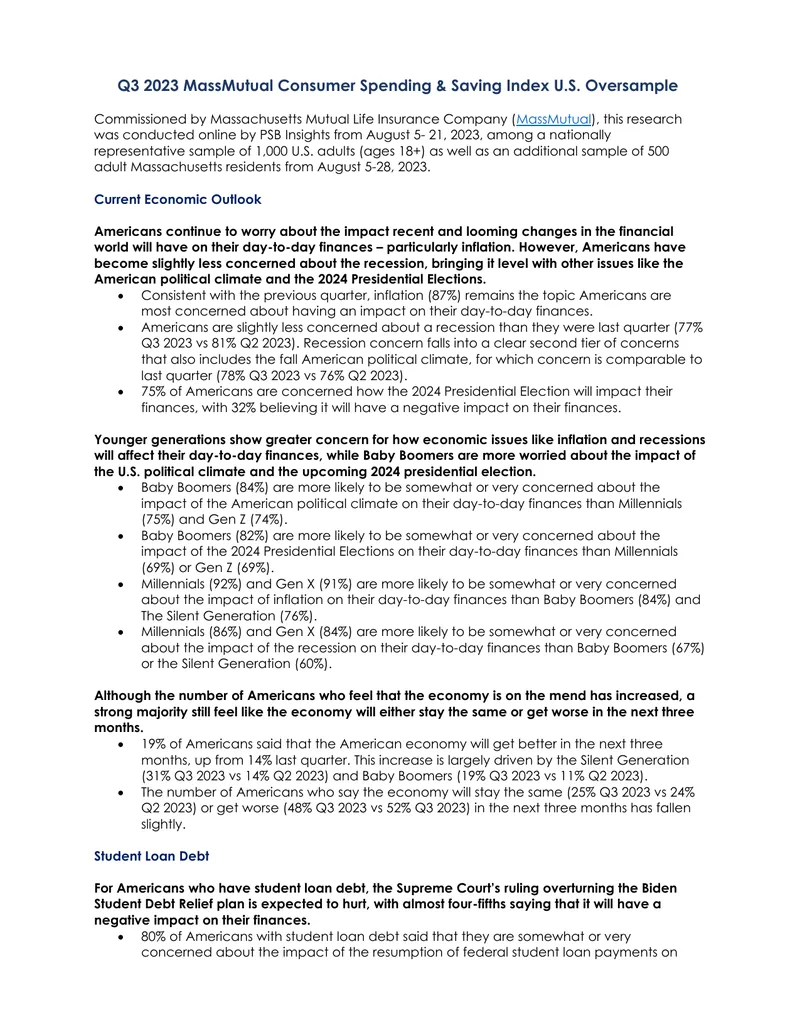 Q3 2023 MassMutual Consumer Spending and Saving Index