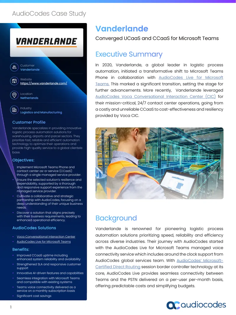 Vanderlande Case Study on AudioCodes Solutions