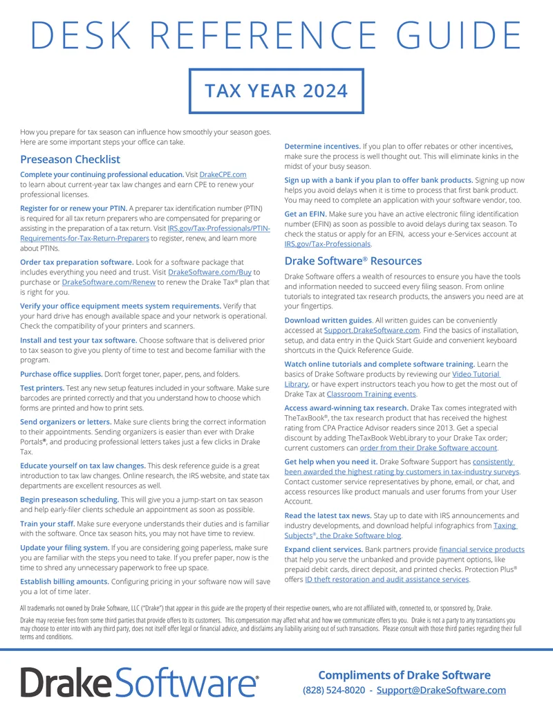Desk Reference Guide for Tax Year 2024