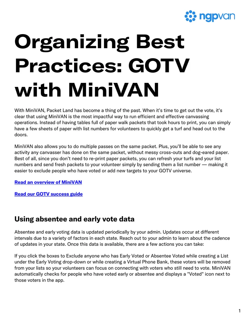 Best Practices for GOTV with MiniVAN