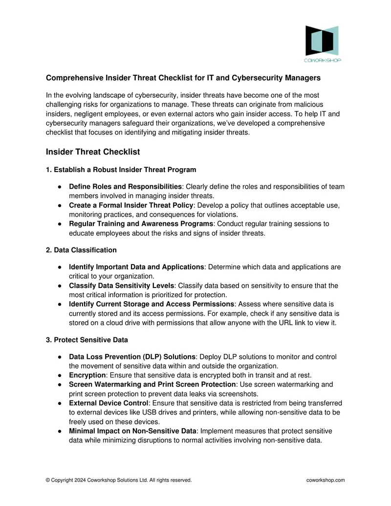 Comprehensive Insider Threat Checklist for IT and Cybersecurity Managers