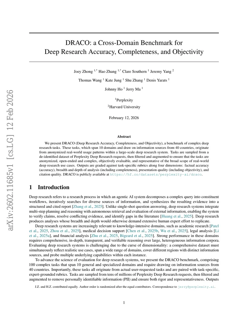 DRACO Benchmark for Deep Research Evaluation