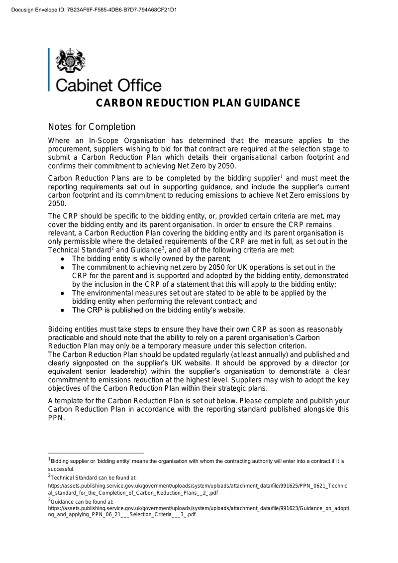 Carbon Reduction Plan Guidance for Suppliers
