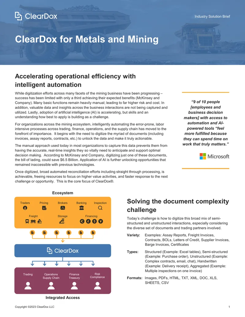 ClearDox for Metals and Mining Solution Brief