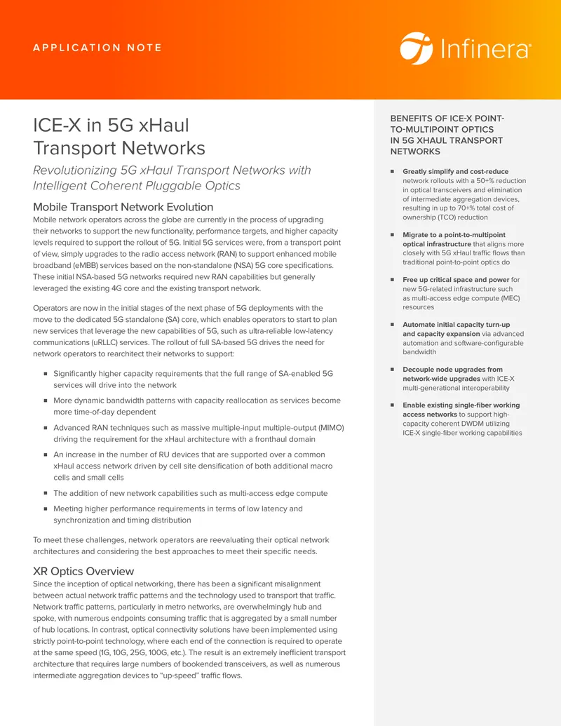 Benefits of ICE-X Point-to-Multipoint Optics in 5G xHaul Transport Networks