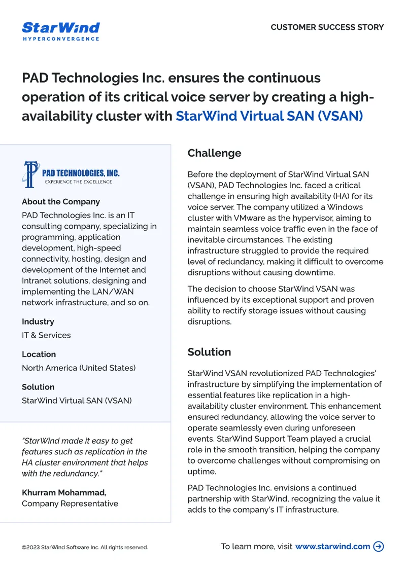 High-Availability Cluster Implementation at PAD Technologies