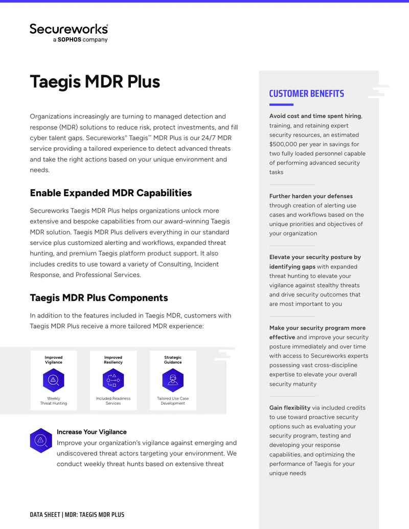 Taegis MDR Plus Data Sheet
