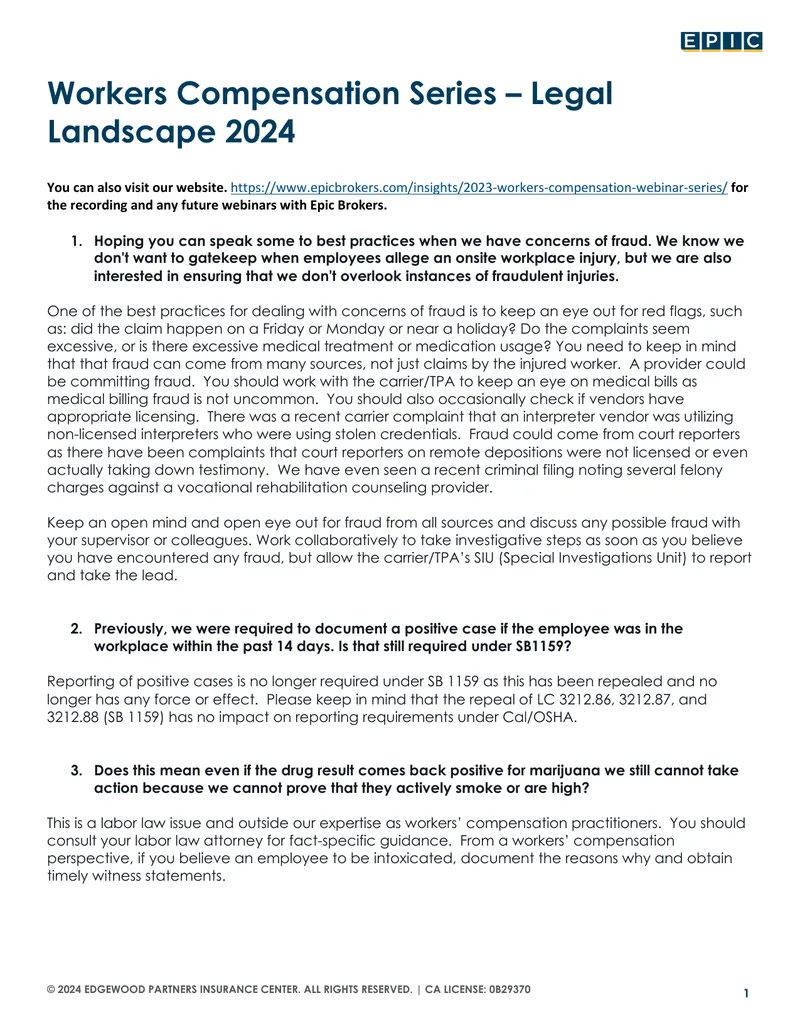 Workers Compensation Legal Landscape 2024