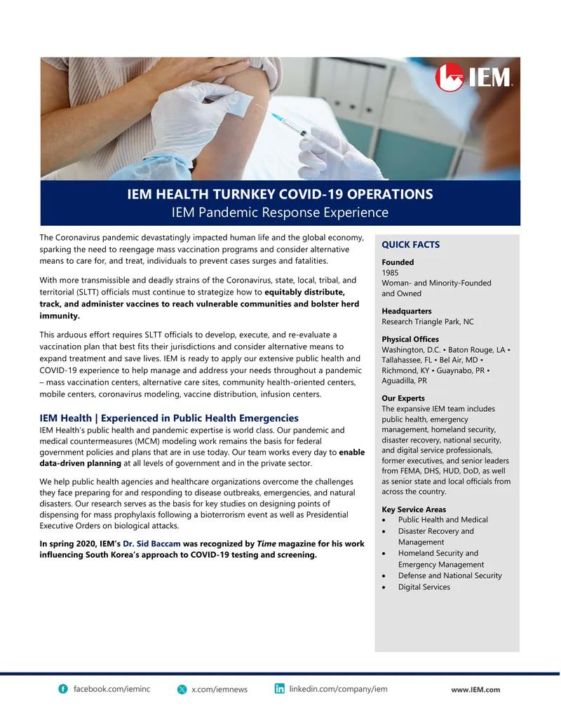 IEM Health COVID-19 Pandemic Response Overview