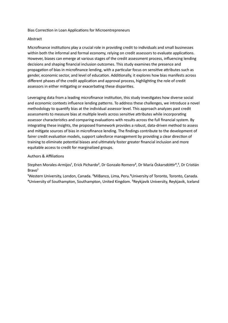 Bias Correction Methodology in Microfinance Lending
