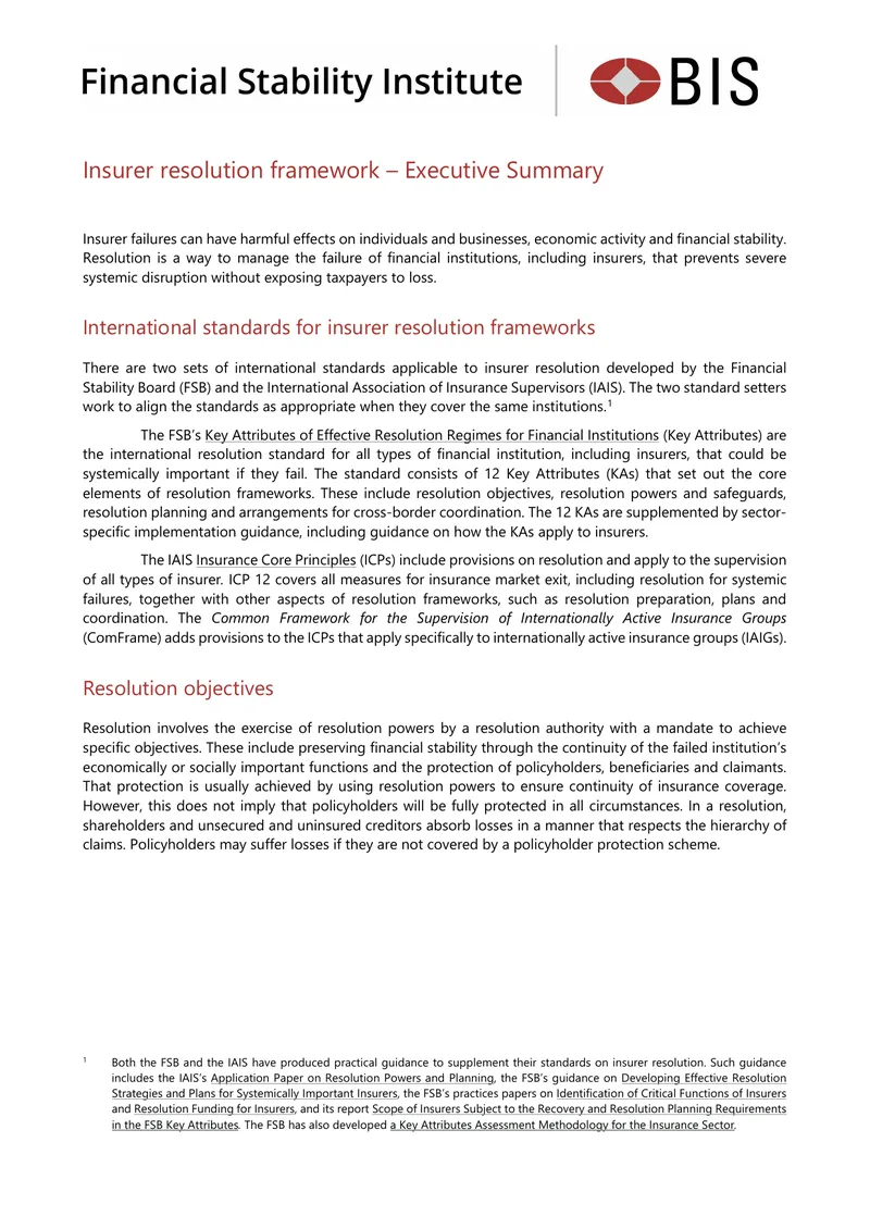 Insurer Resolution Framework Executive Summary