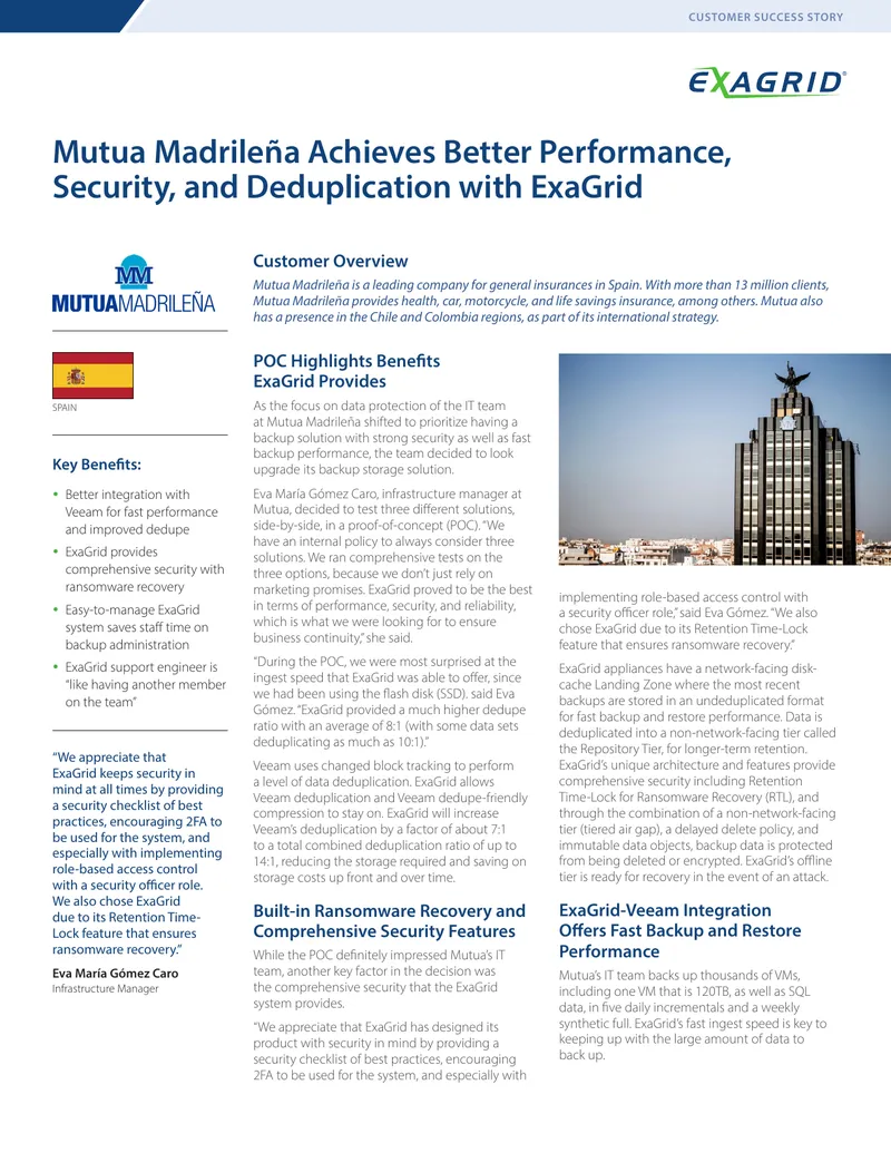 Mutua Madrileña Enhances Backup Performance with ExaGrid