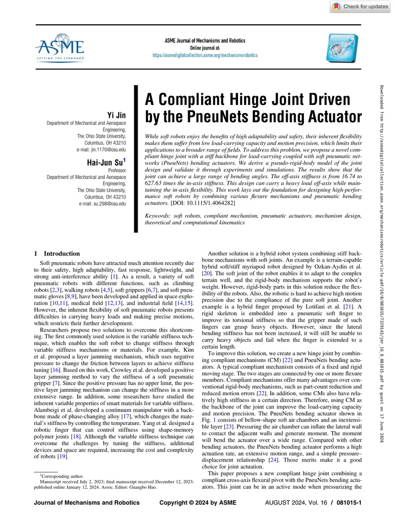 Compliant Hinge Joint with PneuNets Actuator Design
