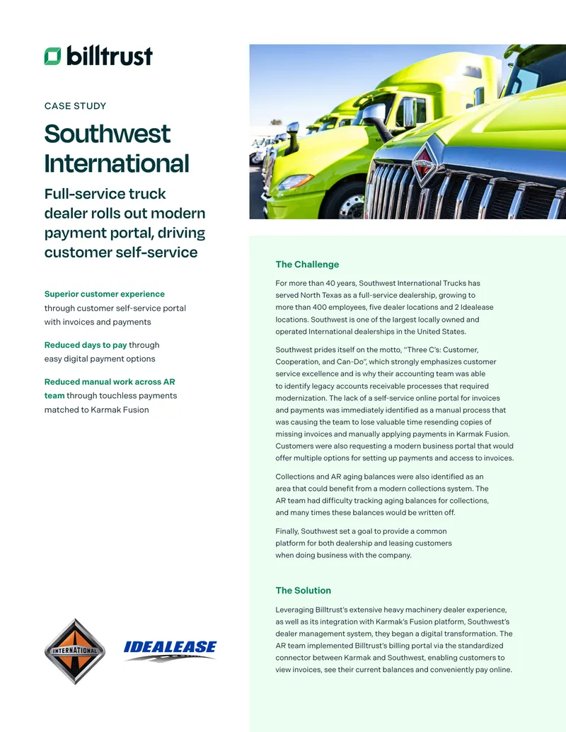 Southwest International Trucks Payment Portal Case Study