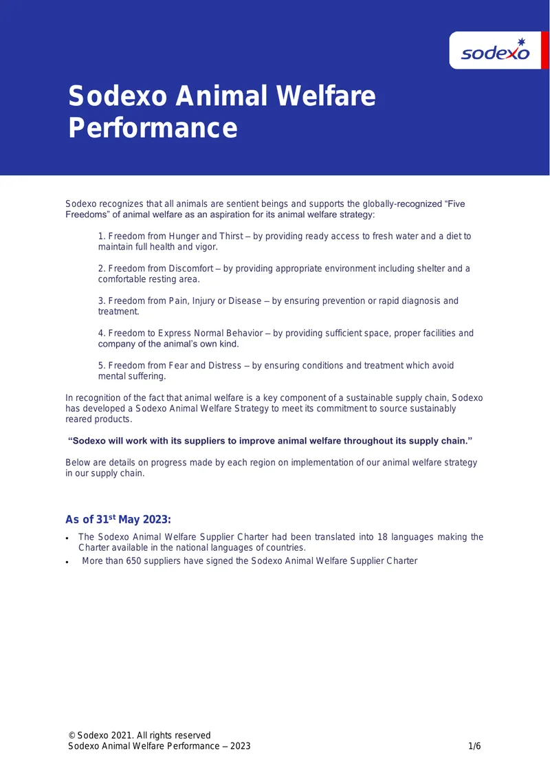 Sodexo Animal Welfare Performance Report 2023
