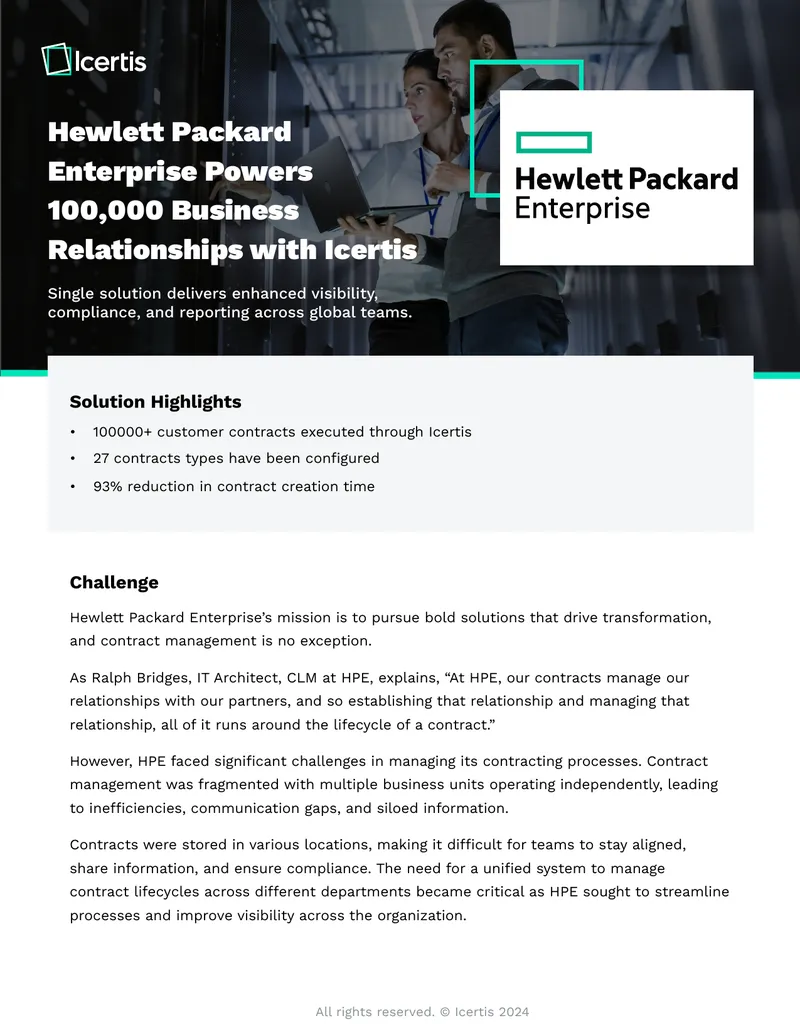 Hewlett Packard Enterprise Contract Management Solution