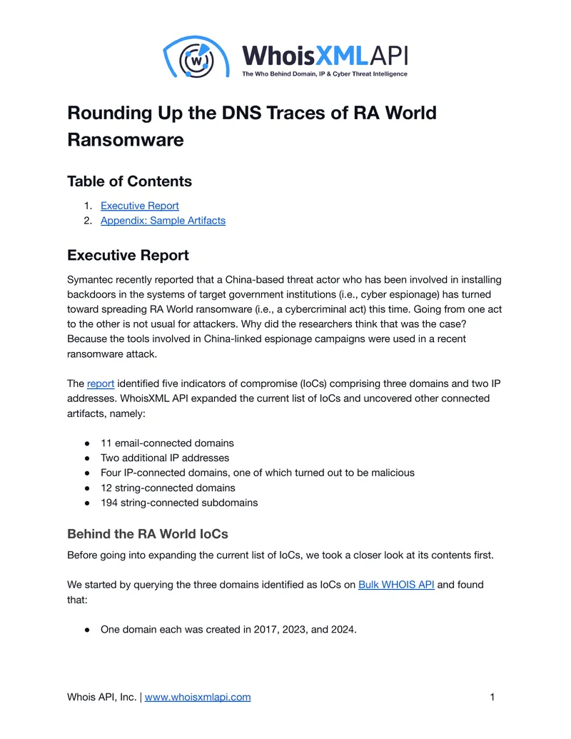 Analysis of RA World Ransomware Indicators