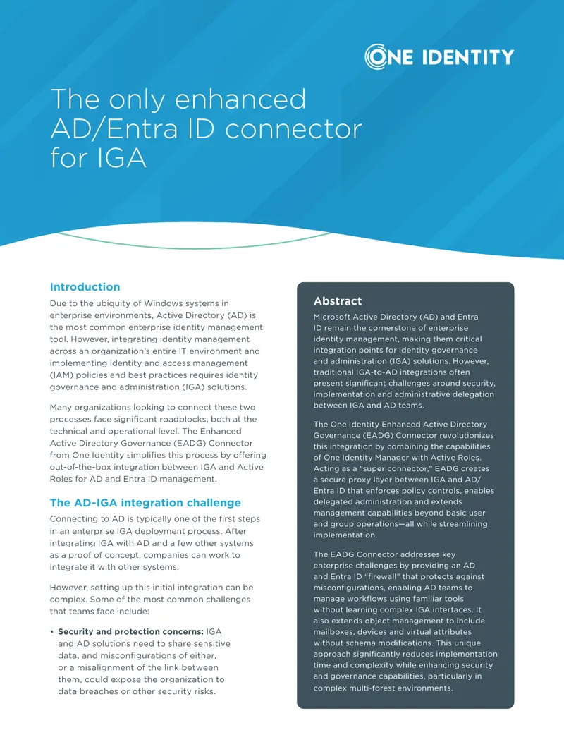 Enhanced Active Directory Governance Connector Overview