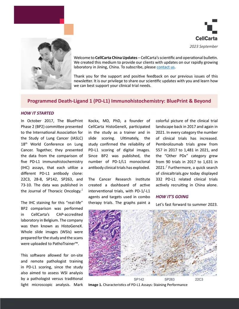 CellCarta China Updates on PD-L1 Immunohistochemistry