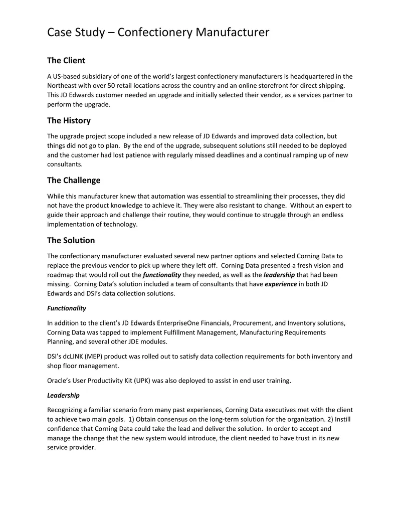 Case Study on Confectionery Manufacturer Automation