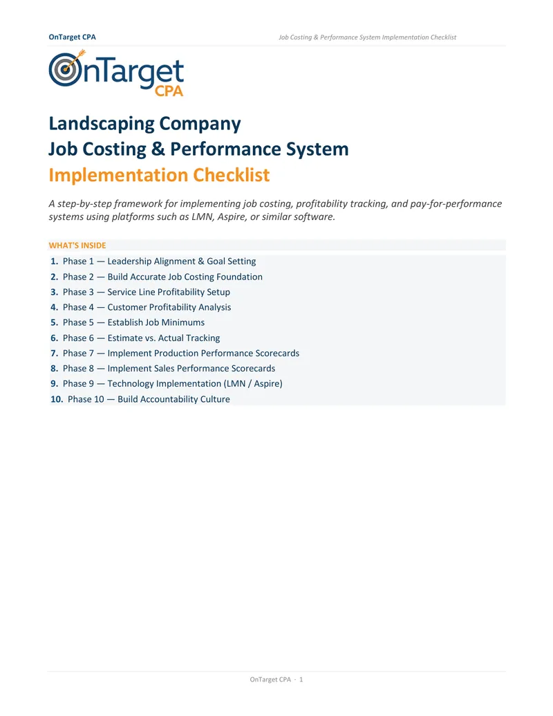 Job Costing and Performance System Implementation Checklist
