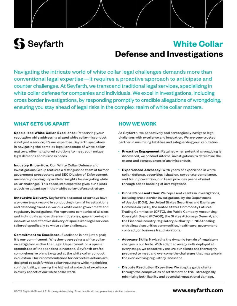 White Collar Defense and Investigations Services