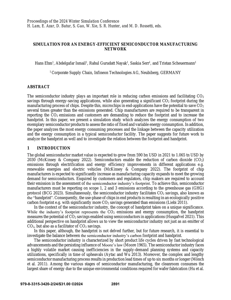Simulation for Energy-Efficient Semiconductor Manufacturing Network
