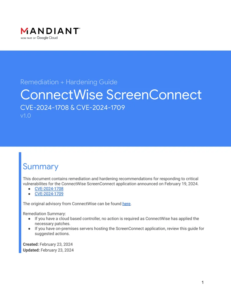 Remediation and Hardening Guide for ConnectWise ScreenConnect